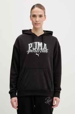 Mikina Puma dámska, čierna farba, s kapucňou, s potlačou, 685034