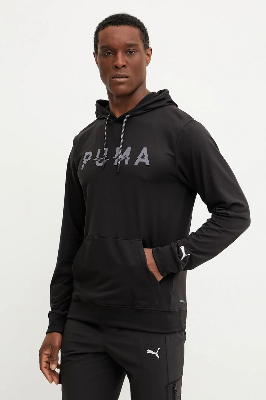 Tréningová mikina Puma Cloudspun čierna farba, s kapucňou, s potlačou, 526678