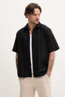 Košeľa Resteröds Kirk Shirt pánska, čierna farba, regular, s klasickým golierom, 10251.7400