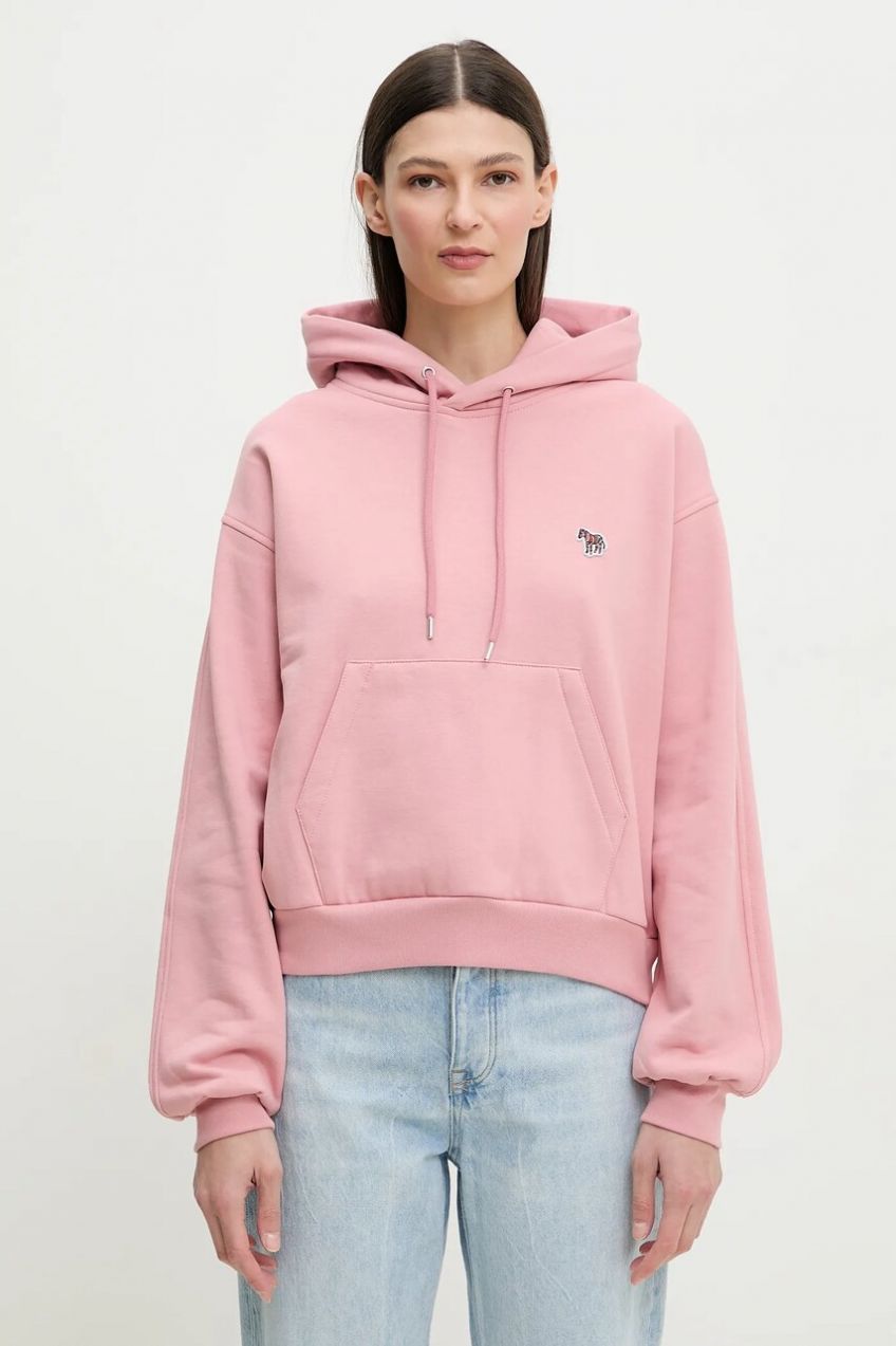 Bavlnená mikina PS Paul Smith dámska, ružová farba, s kapucňou, jednofarebná, W2R.351V.M20616