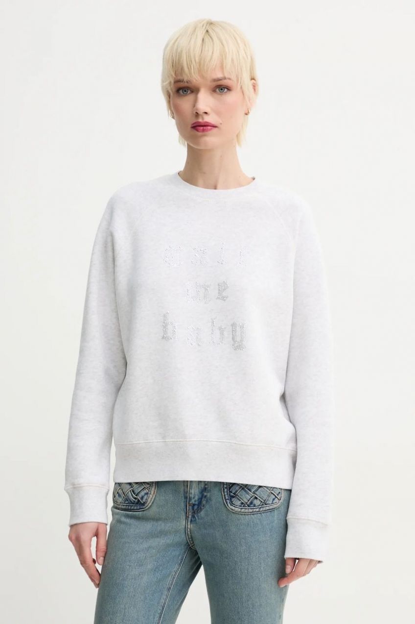 Mikina ZADIG&VOLTAIRE dámska, šedá farba, s nášivkou, JWSS01653