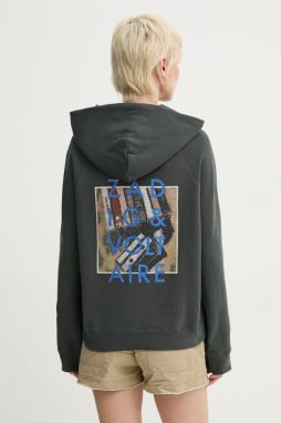 Mikina ZADIG&VOLTAIRE dámska, šedá farba, s kapucňou, s nášivkou, JWSS01602