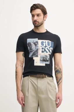 Bavlnené tričko Guess pánske, čierna farba, s potlačou, M5GI04 I3Z14