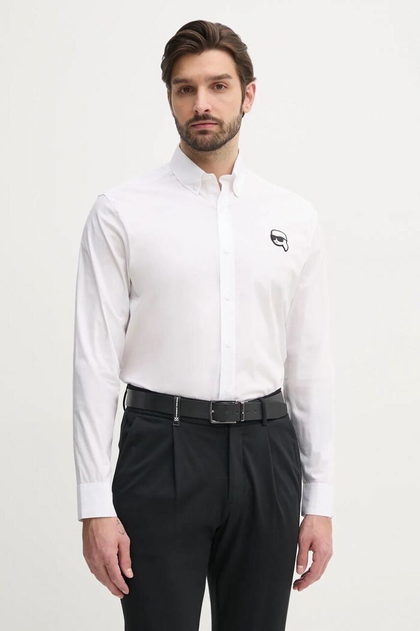 Košeľa Karl Lagerfeld pánska, biela farba, regular, s golierom button-down, 552671.605911