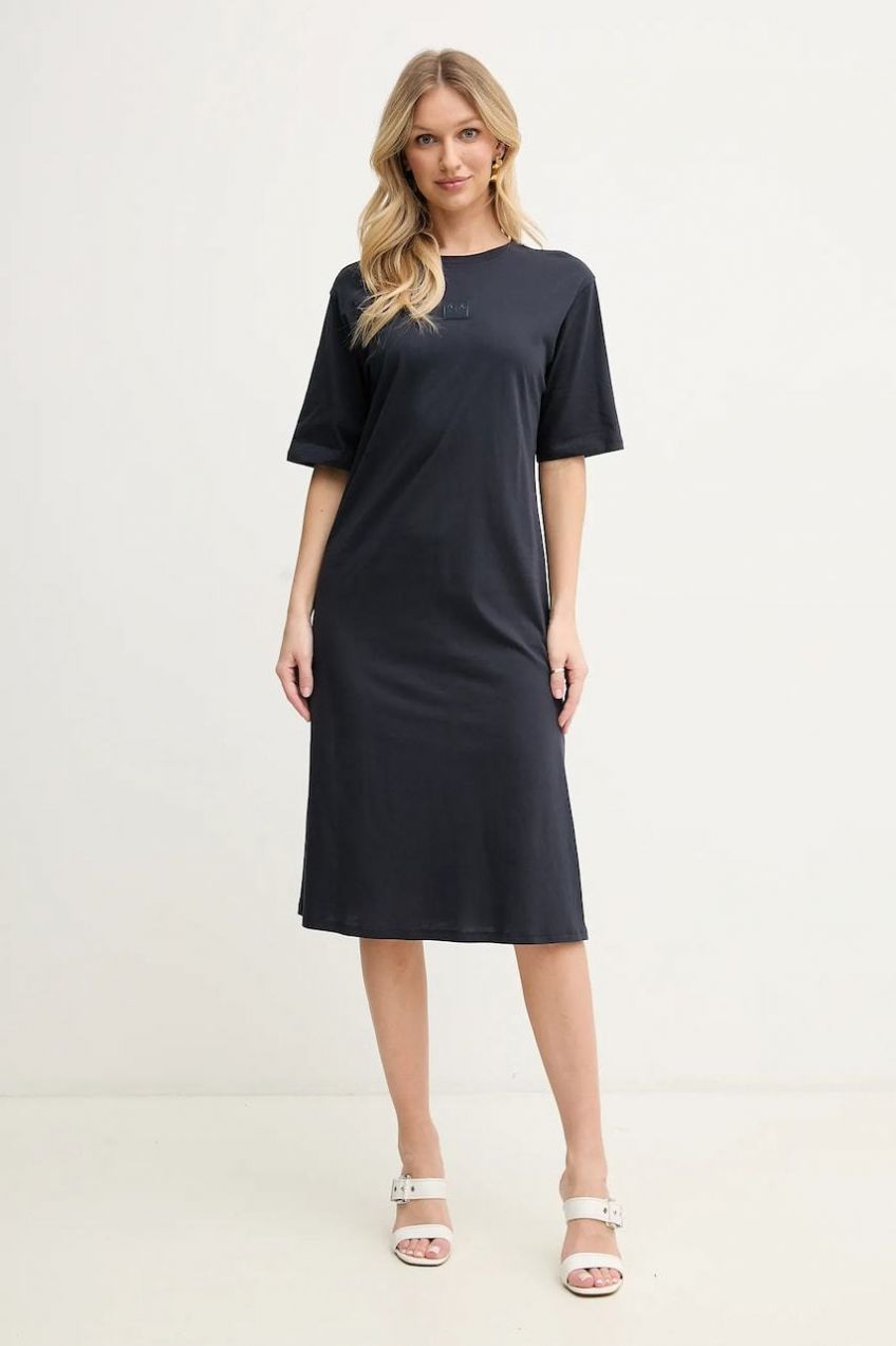Bavlnené šaty Armani Exchange tmavomodrá farba, mini, rovný strih, XW000353 AF10359