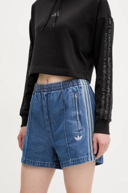 Rifľové krátke nohavice adidas Originals Firebird dámske, s nášivkou, vysoký pás, JD2562