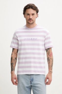 Bavlnené tričko Guess Jeans pánske, ružová farba, vzorované, M4YI84 K9XF1