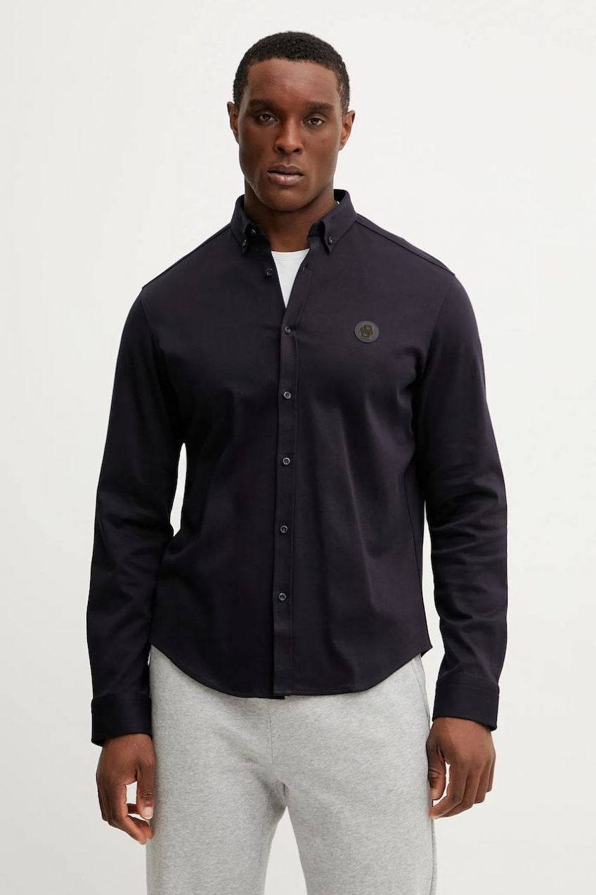 Košeľa BOSS Green pánska, tmavomodrá farba, regular, s golierom button-down, 50533163