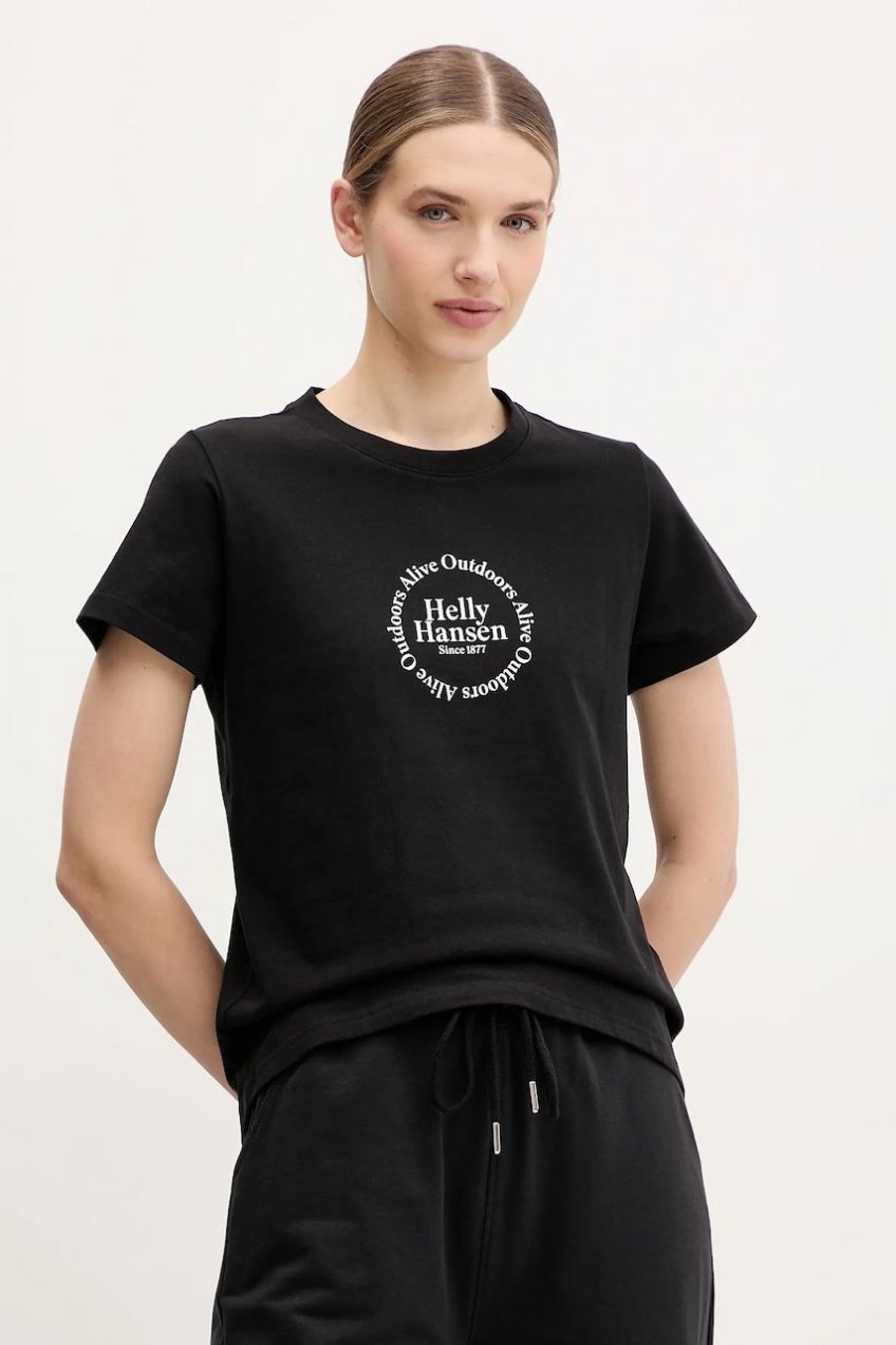 Bavlnené tričko Helly Hansen CORE GRAPHIC dámske, čierna farba, 54592