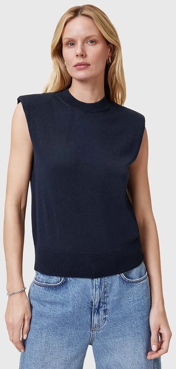 Vlnený top AllSaints KAYLA dámske, tmavomodrá farba, W016KC