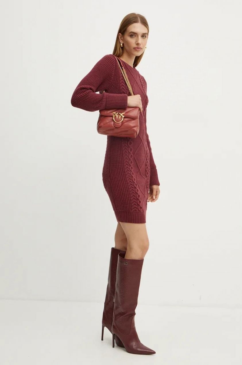 Šaty s prímesou vlny Guess SERENA bordová farba, mini, priliehavé, W4BK17 Z3HW0