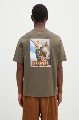 Bavlnené tričko Baracuta Barbour x Baracut Archive pánske, zelená farba, s potlačou, BRTEE0018