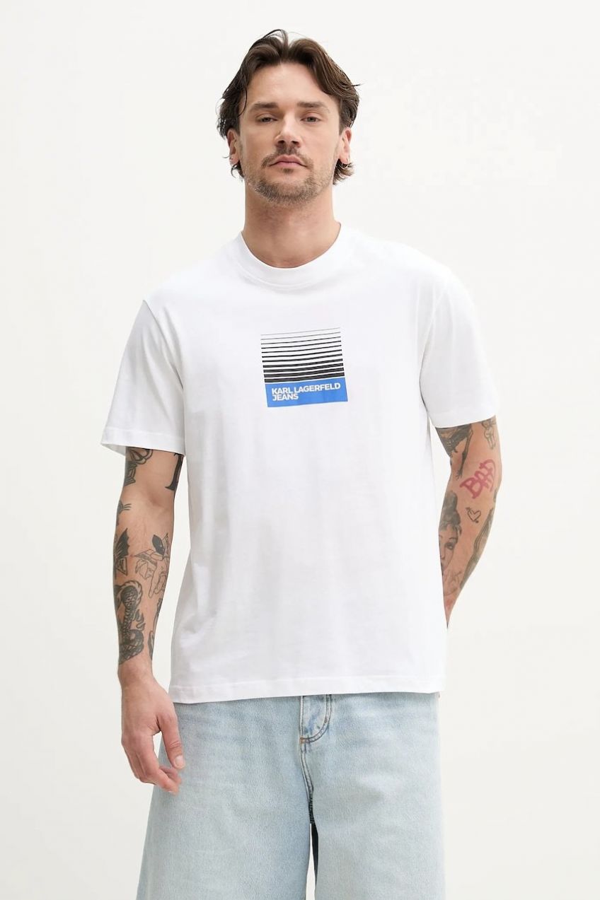 Bavlnené tričko Karl Lagerfeld Jeans pánske, biela farba, s potlačou, A2M17041
