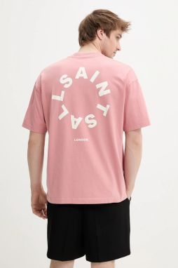Bavlnené tričko AllSaints TIERRA SS CREW pánske, ružová farba, s potlačou, M072PB