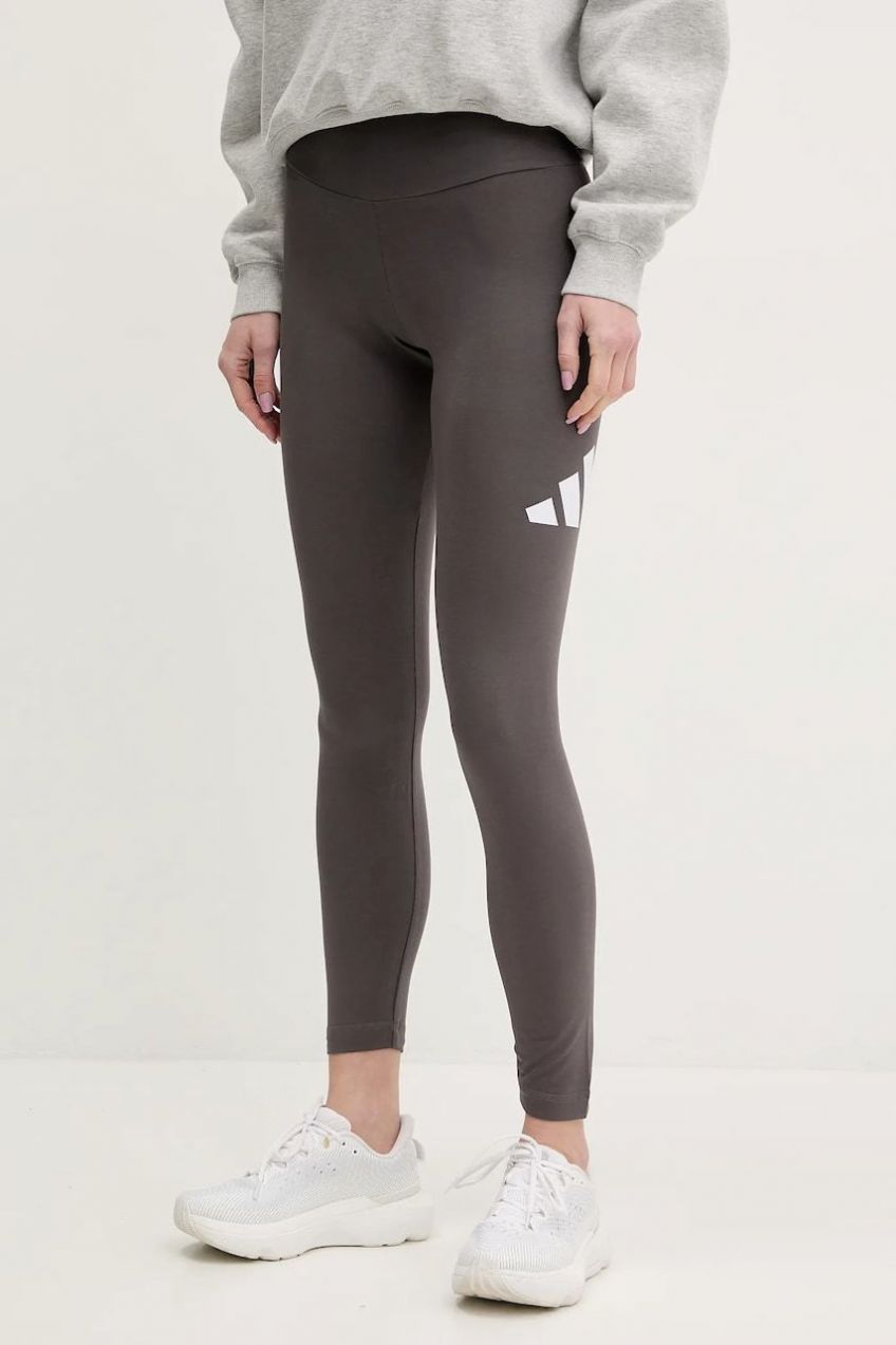 Legíny adidas Essentials dámske, šedá farba, s potlačou, JH1188