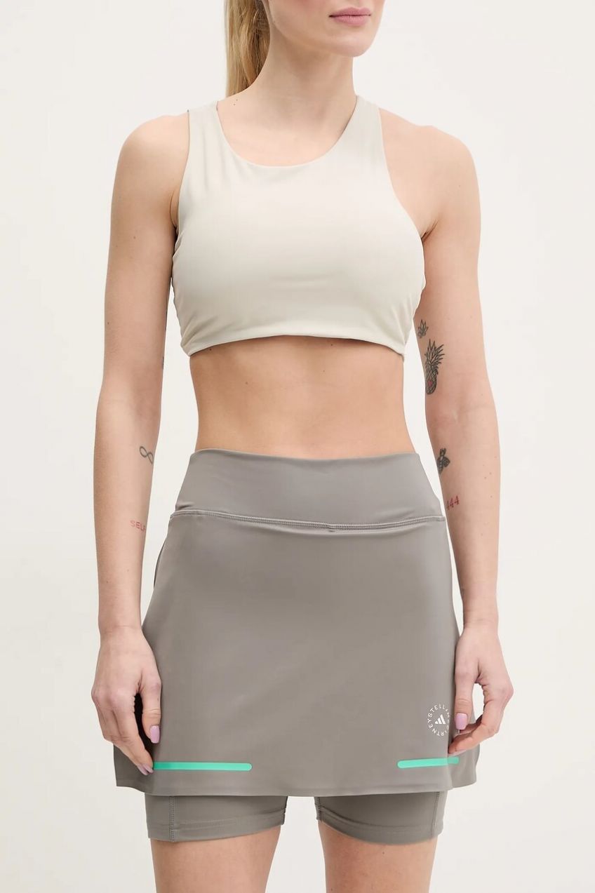 Športová sukňa adidas by Stella McCartney šedá farba, mini, rovný strih, JG1005