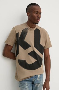 Bavlnené tričko Karl Lagerfeld Jeans pánske, béžová farba, vzorované, A1M17045