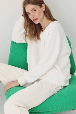 Mikina Medicine dámska, béžová farba, s kapucňou, jednofarebná