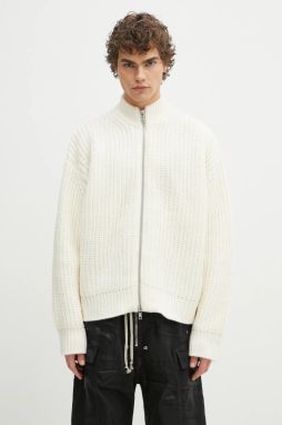 Kardigán s prímesou vlny MKI MIYUKI ZOKU Chuky Rib Knit Track Jacket pánsky, béžová farba, CHUKY.RIB.KNIT.TRACK.J.