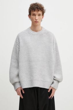 Sveter s prímesou vlny MKI MIYUKI ZOKU Chunky Rib Knit Crewneck pánsky, šedá farba, CHUNKY.RIB.KNIT.CRE.GR