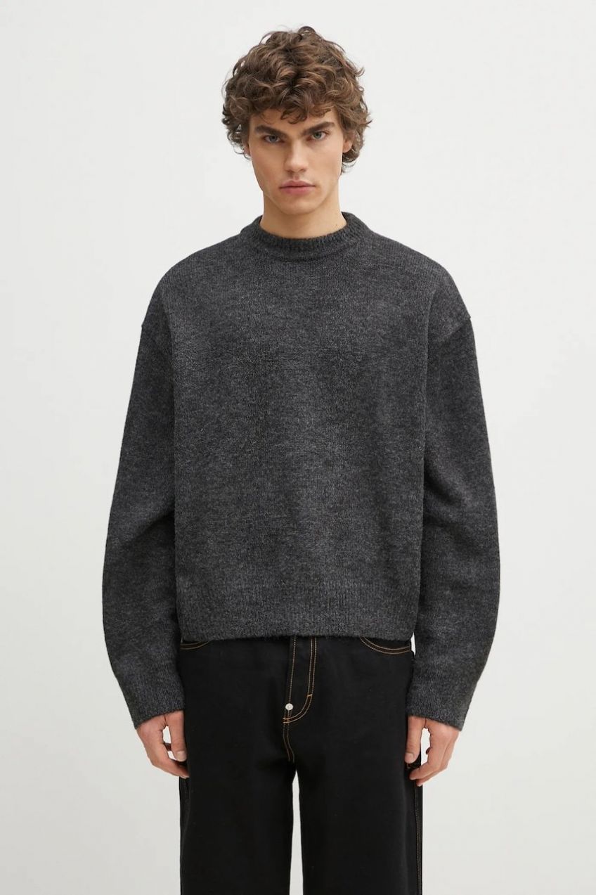 Sveter s prímesou vlny MKI MIYUKI ZOKU Mohair Blend Knit Crew pánsky, čierna farba, teplý, MOHAIR.BLEND.KNIT.CR.BL