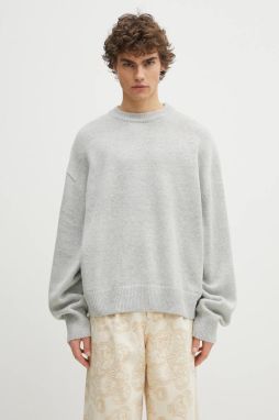 Sveter s prímesou vlny MKI MIYUKI ZOKU Mohair Blend Knit Crew pánsky, šedá farba, teplý, MOHAIR.BLEND.KNIT.CREW.