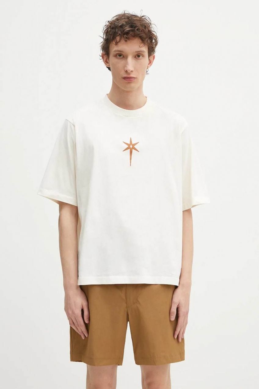 Bavlnené tričko Marcelo Burlon County Goth Boxy T-Shirt Ecru Brown pánske, béžová farba, s potlačou, CMAA05AS25JER0036F60