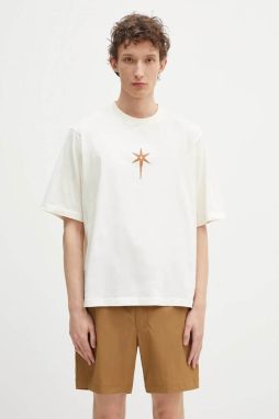 Bavlnené tričko Marcelo Burlon County Goth Boxy T-Shirt Ecru Brown pánske, béžová farba, s potlačou, CMAA05AS25JER0036F60