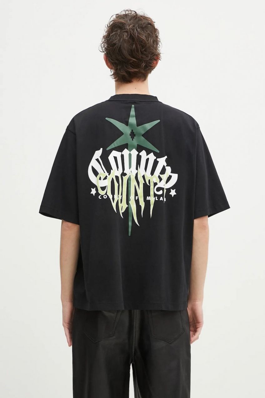 Bavlnené tričko Marcelo Burlon County Goth Boxy T-Shirt Black Deep Gree pánske, čierna farba, s potlačou, CMAA05AS25JER0031052