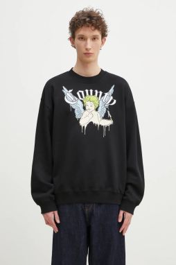 Bavlnená mikina Marcelo Burlon County Angel Boxy Crewneck Black Multico pánska, čierna farba, s potlačou, CMBA09CS25FLE0011084