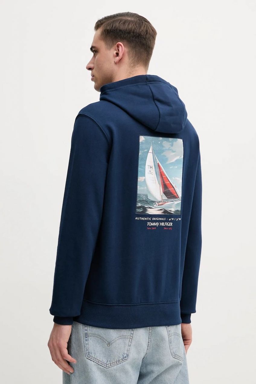 Bavlnená mikina Tommy Hilfiger pánska, tmavomodrá farba, s kapucňou, jednofarebná, MW0MW39151