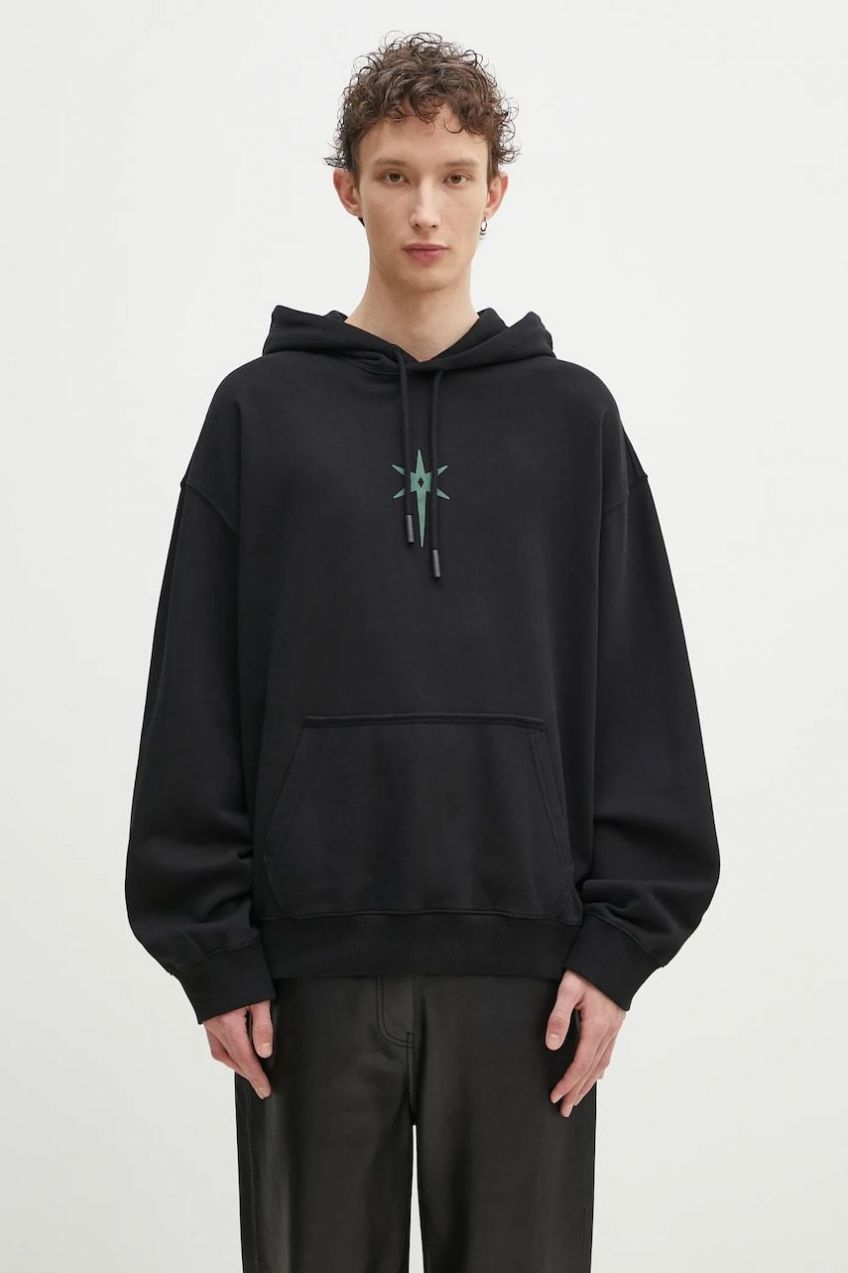 Bavlnená mikina Marcelo Burlon County Goth Boxy Hoodie Black Deep Green pánska, čierna farba, s kapucňou, s potlačou, CMBB10CS25FLE0021052