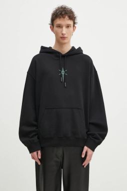 Bavlnená mikina Marcelo Burlon County Goth Boxy Hoodie Black Deep Green pánska, čierna farba, s kapucňou, s potlačou, CMBB10CS25FLE0021052