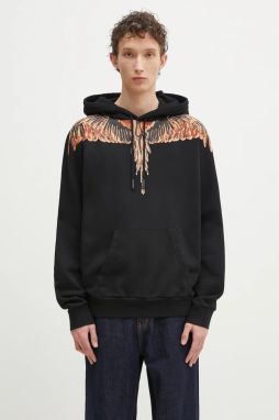 Bavlnená mikina Marcelo Burlon Icon Wings Regular Hoodie Black Orange pánska, čierna farba, s kapucňou, s potlačou, CMBB007S25FLE0011020