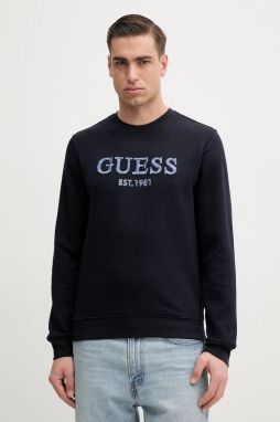 Mikina Guess BEAU pánska, tmavomodrá farba, s nášivkou, M5GQ08 KCN01