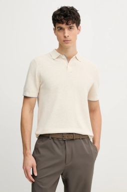 Bavlnené polo tričko Hackett London pánske, béžová farba, jednofarebné, HM703337