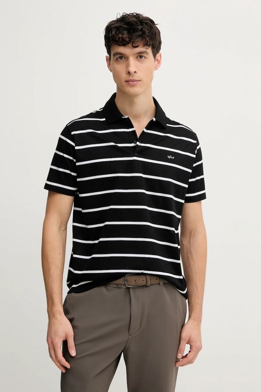 Bavlnené polo tričko Paul&Shark pánske, čierna farba, vzorované, 25411233
