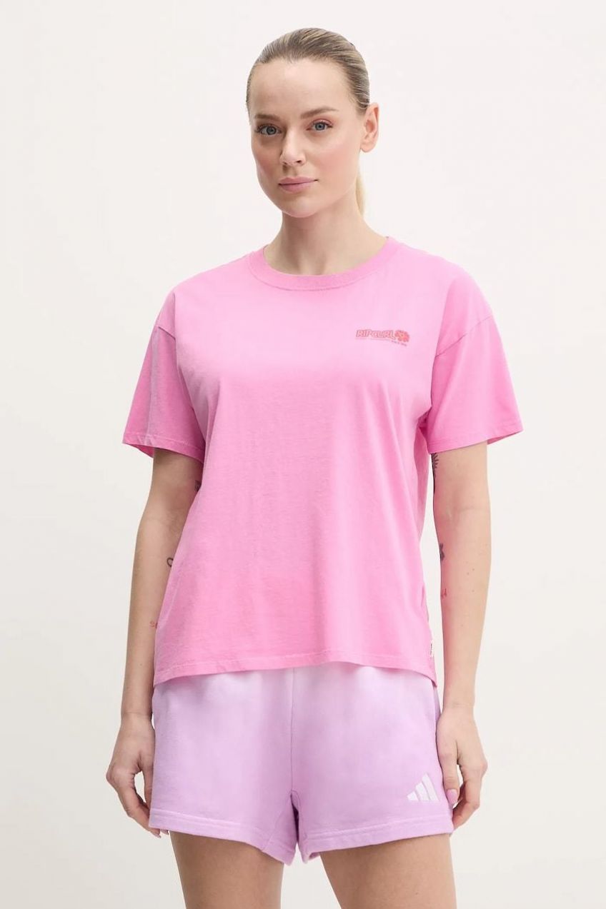 Bavlnené tričko Rip Curl dámske, ružová farba, 0FZWTE