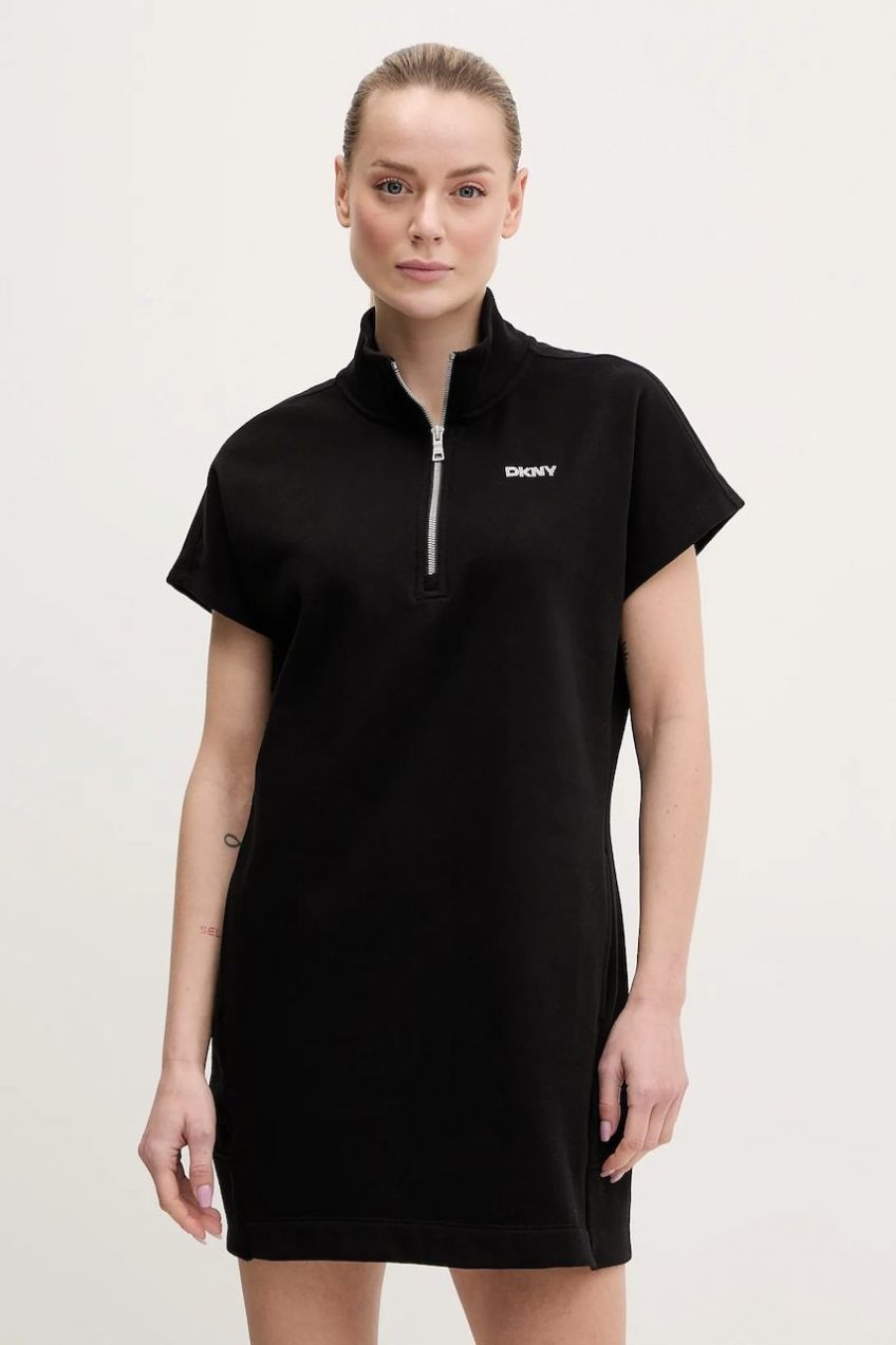 Šaty Dkny čierna farba, mini, rovný strih, DP5D4895