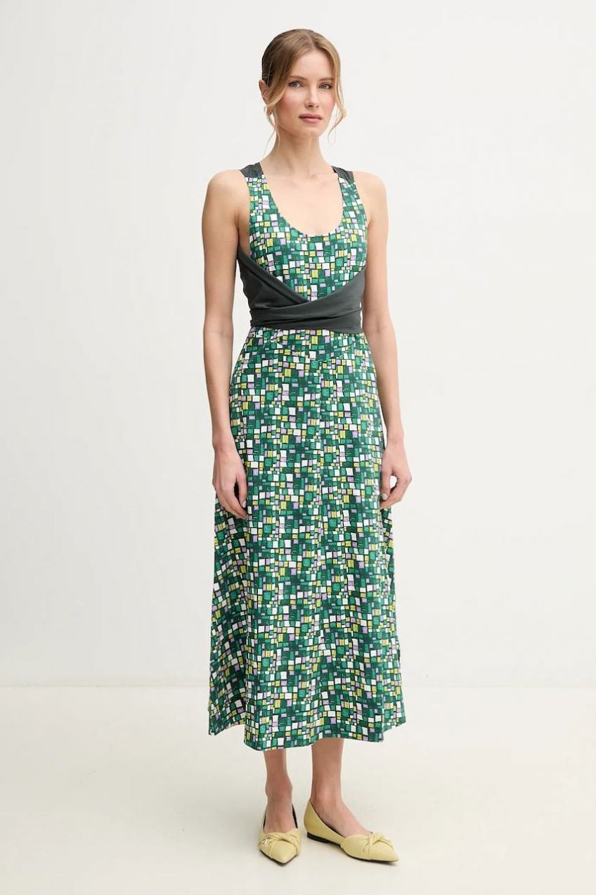 Bavlnené šaty Weekend Max Mara zelená farba, midi, áčkový strih, 2515621016600