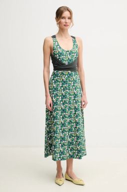 Bavlnené šaty Weekend Max Mara zelená farba, midi, áčkový strih, 2515621016600