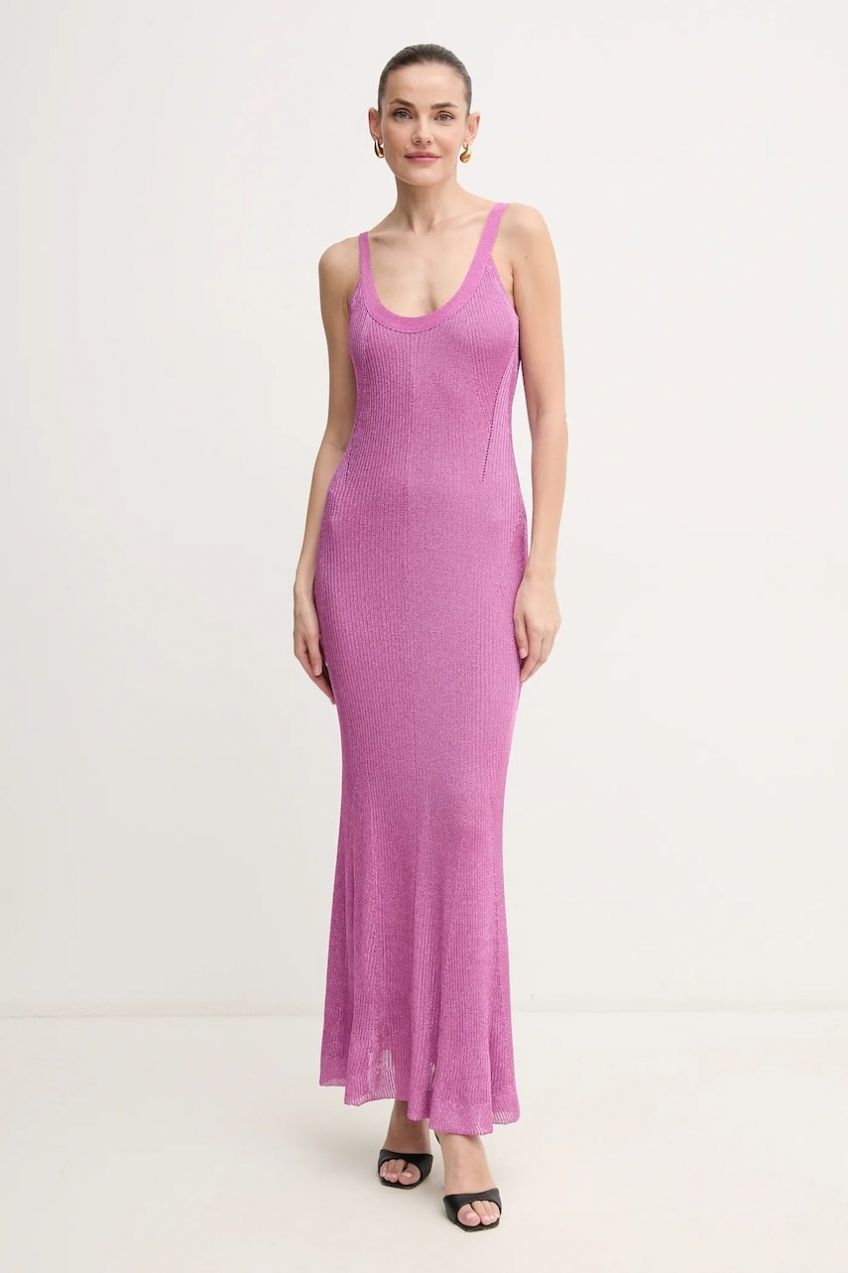 Šaty Herve Leger Carmen ružová farba, maxi, priliehavá, GRM8513103