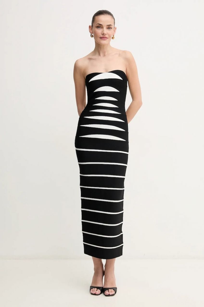 Šaty Herve Leger Cameron čierna farba, midi, priliehavá, HLT8513508