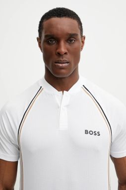 Polo tričko BOSS Green pánske, biela farba, s potlačou, 50538122