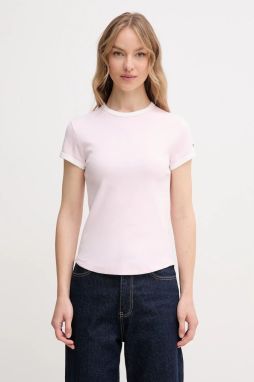Bavlnené tričko Tommy Hilfiger dámske, ružová farba, WW0WW44581