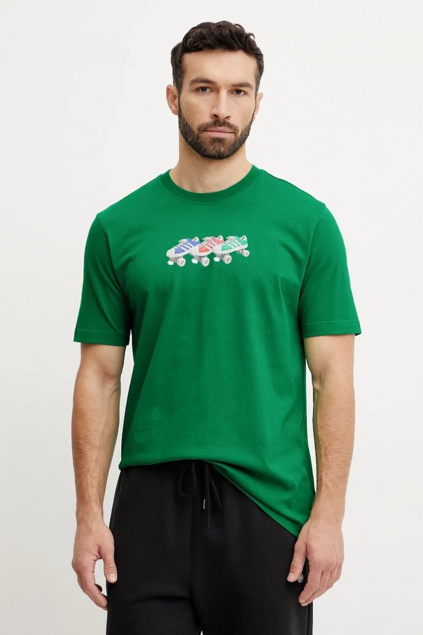 Bavlnené tričko adidas Originals Q12 TS Roller pánske, zelená farba, s potlačou, JP4493