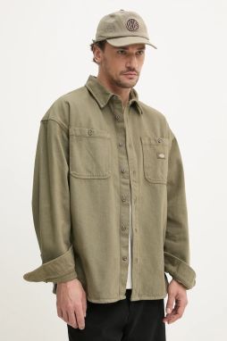 Bavlnená košeľa Dickies pánska, zelená farba, voľný strih, s klasickým golierom, DK0A4YF5MGR1