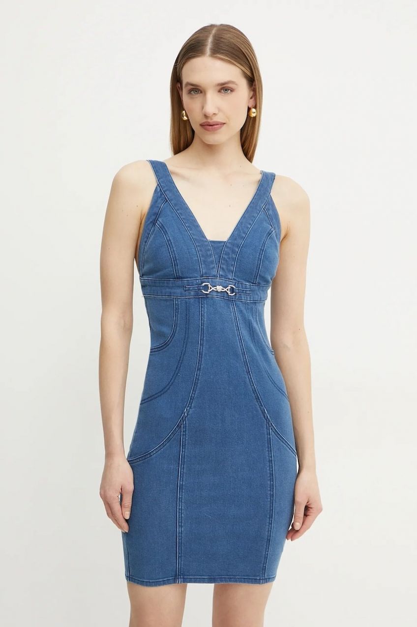 Šaty s prímesou hodvábu Guess JEWEL mini, priliehavá, W5GK75 D5LK0