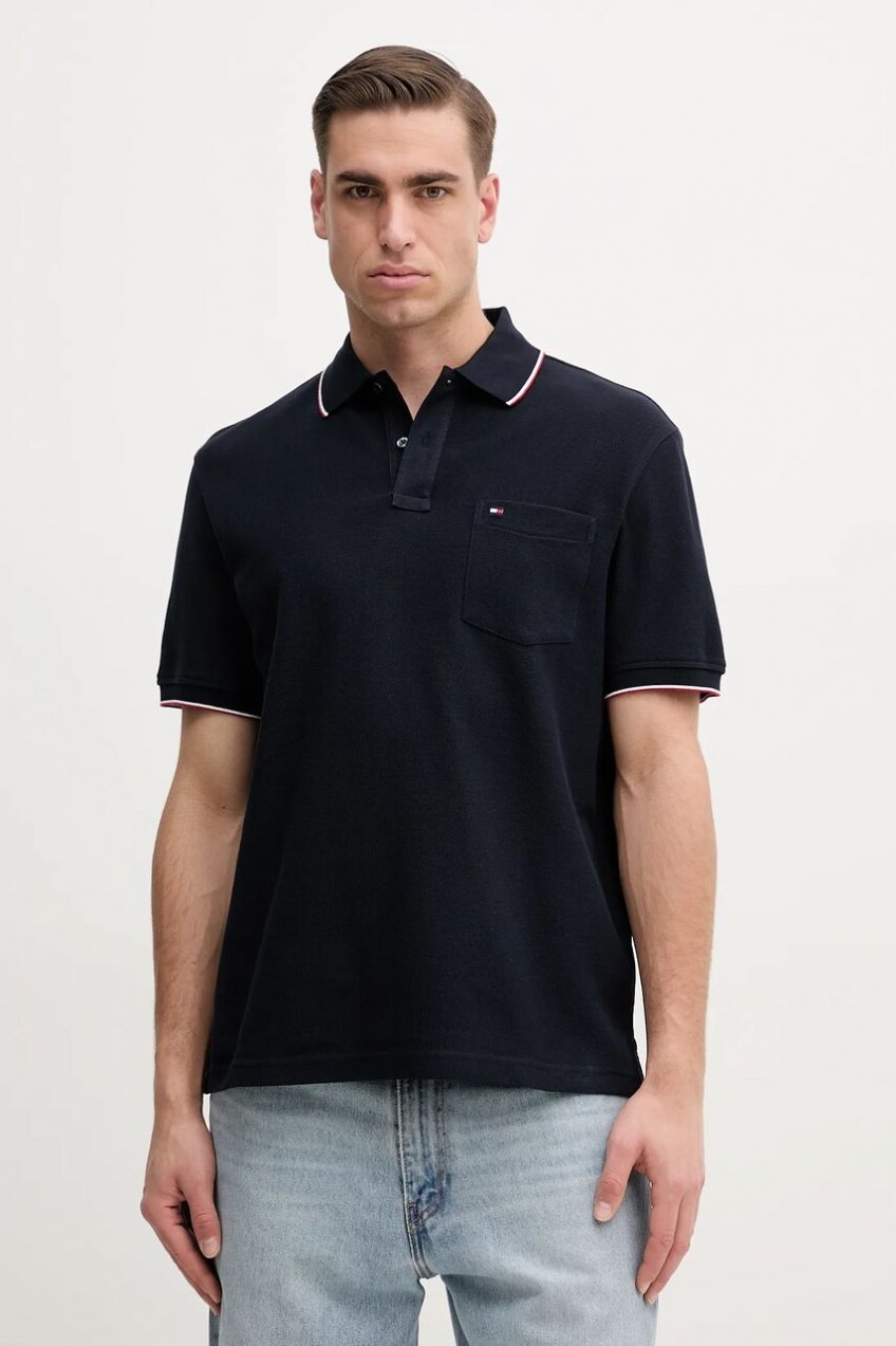 Bavlnené polo tričko Tommy Hilfiger pánske, tmavomodrá farba, jednofarebné, MW0MW38457