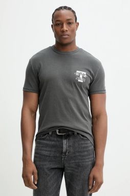 Bavlnené tričko Tommy Jeans pánske, šedá farba, s potlačou, DM0DM20811
